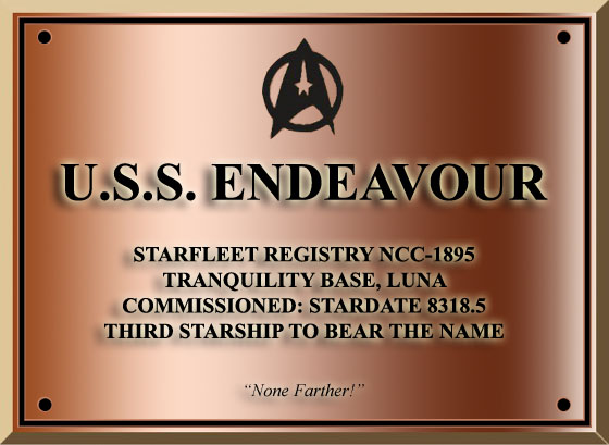 The commissioning dedication plaque of the second Constitution-class heavy cruiser USS Endeavour NCC-1895